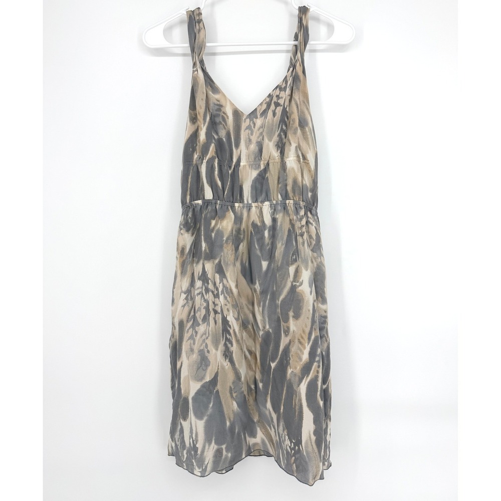 Banana Republic Women's Silk Mini‎ Dress Grey Tan Abstract Watercolor Size 2